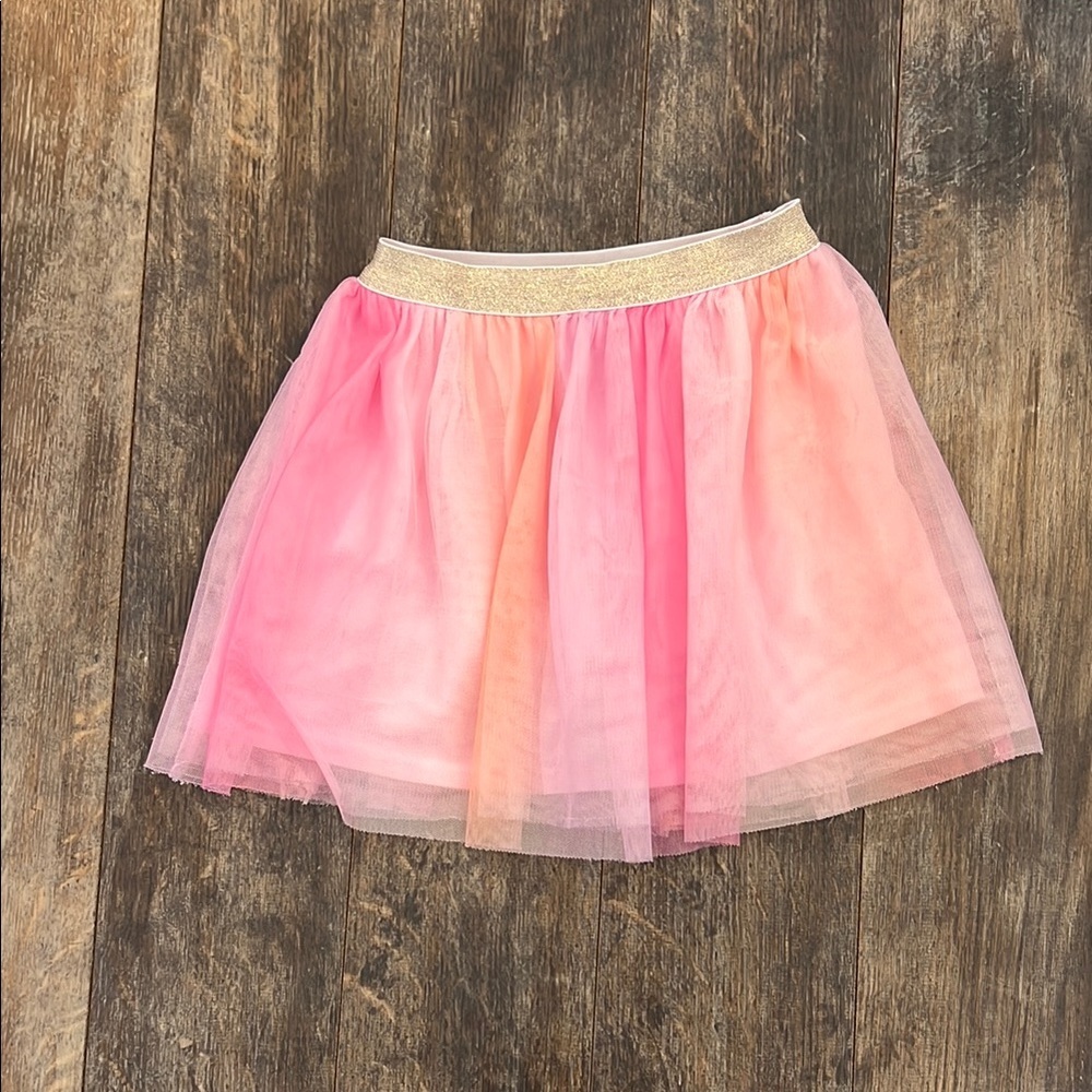 Pink Tulle Skirt with Gold Waistband